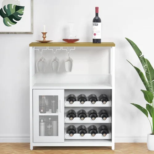 Miniatura 9 de IDEALHOUSE Armario de bar de vinos de 3 niveles con estante y cajón desmontable para vinos, aparador industrial y gabinete de buffet con soporte