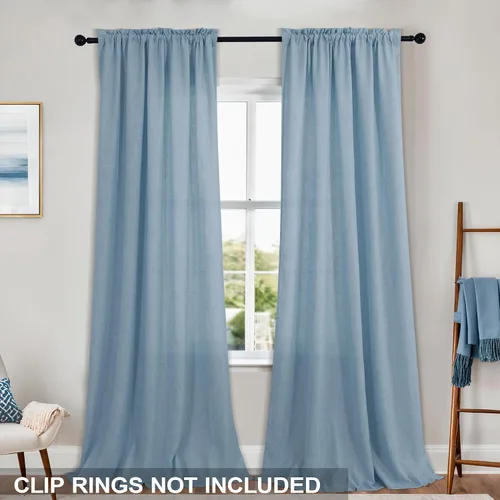 Miniatura 137 de KOUFALL Juego de 2 cortinas de puerta francesa, cortinas de lino para puerta/ventana, cortina transparente boho para cristal lateral delantero