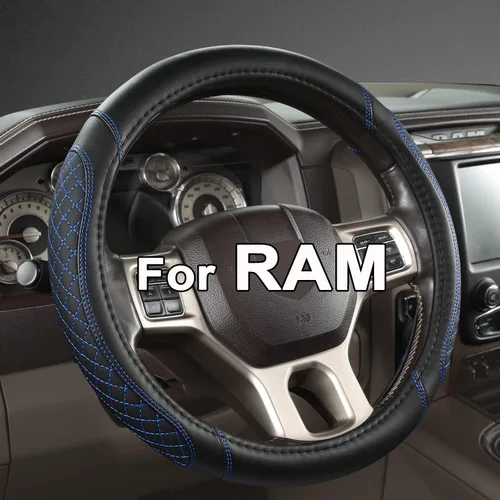 West Llama Funda personalizada para volante de automóvil Dodge RAM 1500 2500 3500, 15.5-16 pulgadas (acolchado de diamante, negro + azul, tamaño