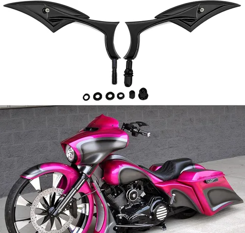 Miniatura 16 de DREAMIZER Espejos para motocicleta cromados compatibles con Harley Davidson - Espejo lateral mini en forma de lanza para Sportster 48, Road Glide