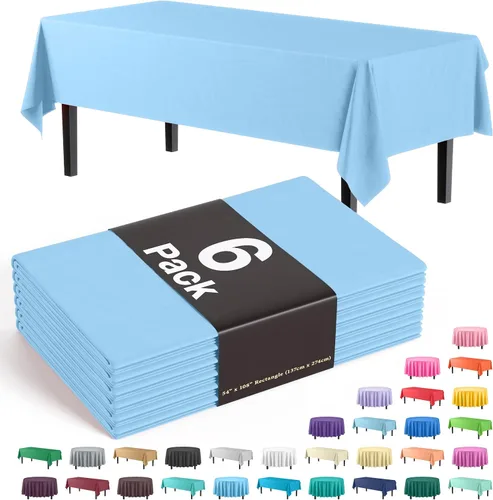 Miniatura 28 de Party Solids Paquete de 6 manteles de plástico prémium de 54 pulgadas x 108 pulgadas. Cubierta de mesa rectangular de plástico - Aqua