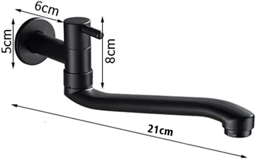 Miniatura 2 de Grifo de agua fría negro montado en la pared lavadora fregona piscina jardín grifos (8.3 in)