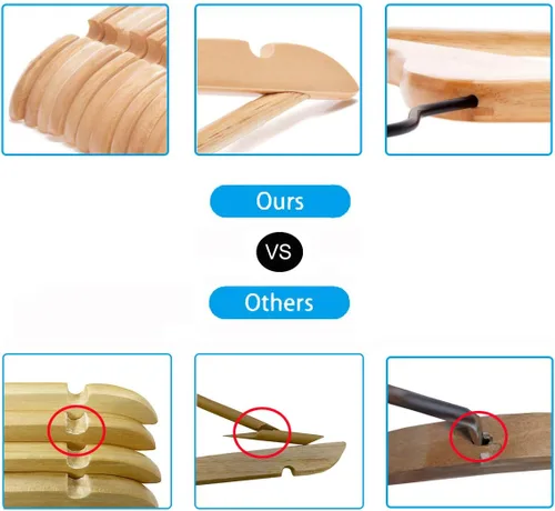 Miniatura 8 de Paquete de 18 perchas de madera resistente con acabado extra suave, muescas cortadas con precisión y gancho giratorio cromado de 360 grados, perchas
