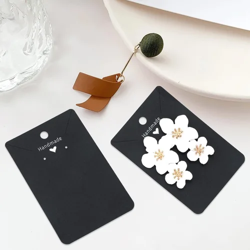 Miniatura 5 de joycraft 100 tarjetas negras para aretes, collares, tarjetas de exhibición de aretes de papel, tarjetas de joyería personalizadas para vender, Negro