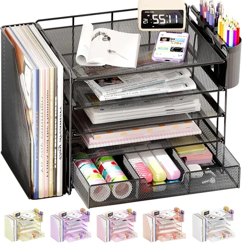 Miniatura 8 de OPNICE - Organizadores de escritorio y accesorios, para espacio de trabajo, suministros de oficina, organizador de archivos con 2 soportes para Negro