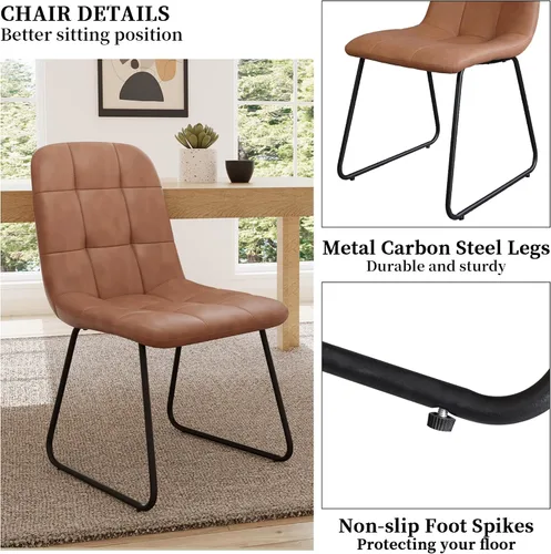 Miniatura 5 de HIPIHOM Juego de 4 sillas de comedor, modernas sillas de comedor de piel sintética para cocina, sala de estar, comedor (4 marrón)