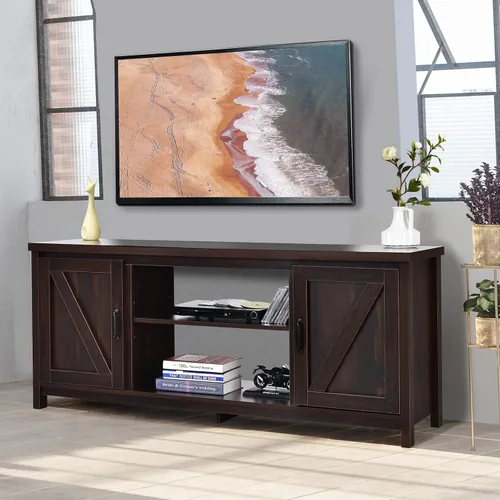 Miniatura 3 de Tangkula Soporte de TV con puerta de granero, mesa consola de TV para televisores de hasta 65 pulgadas, centro de entretenimiento multimedia con 2