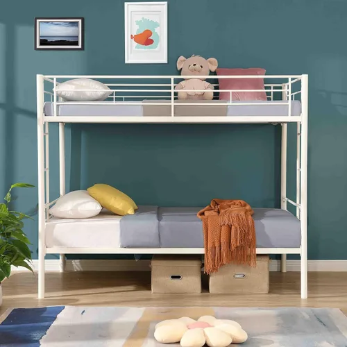 Litera de metal con 2 escaleras y barandilla de seguridad, literas convertibles resistentes, base de cama individual sobre individual con espacio de