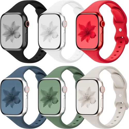 Miniatura 17 de 6 Pack de bandas delgadas y delgadas compatibles con Apple Watch 38mm 40mm 41mm 42mm 44mm 45mm 46mm 49mm para mujeres y hombres, correa deportiva
