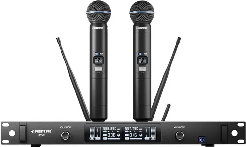 Phenyx Pro UHF Sistema de Micrófono Inalámbrico Inteligente, Micrófonos Inalámbricos Duales con Escaneo y Sincronización Automática, Potencia de RF