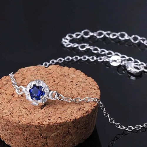 Miniatura 4 de Elegante tobillera azul de plata de ley 925, cadena de pie, Plata de ley Cristal Diamante de imitación
