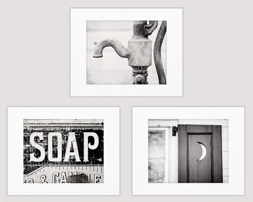 Miniatura 2 de LISA RUSSO FINE ART - Juego de 3 pinturas artísticas de pared de baño en blanco y negro de 5 x 7 pulgadas sin marco con tapetes blancos de 8 x 10