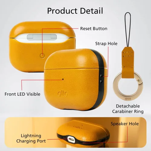 Miniatura 5 de alto Funda de Cuero Italiano Compatible con AirPods Pro 2ª Generación 2022 Mujeres Hombres Carcasa Rígida Protectora Soporta Carga Inalámbrica LED