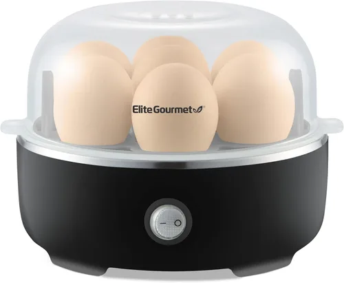 Elite Gourmet EGC115B Easy Egg Cooker Eléctrico con capacidad para 7 huevos, cocedor de huevo blando, medio y duro con apagado automático, taza de