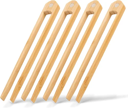 Miniatura 11 de Jowmoy 2 piezas con imán de pinzas de bambú natural para tostadas, pinzas para tostadas, pinzas de bambú, diseño antideslizante, para tostadora, 4