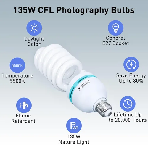 Miniatura 2 de Skytex 2 unids 135 W bombilla 5500 K CFL luz diurna espiral softbox kit de iluminación bombilla en zócalo E27 para fotografía foto
