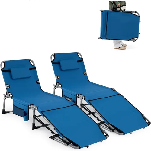 Miniatura 20 de Goplus Silla de bronceado con agujeros para brazos faciales, silla portátil para tomar el sol con respaldo de 4 niveles y almohada para la cabeza