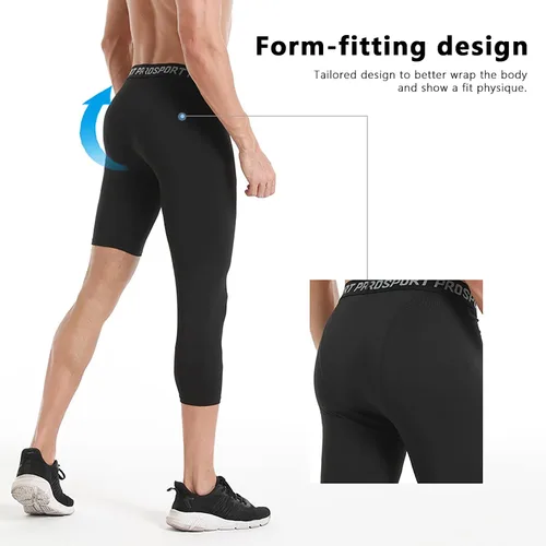 Miniatura 44 de Pantalones de compresión para hombre, mallas de compresión de una pierna para baloncesto, capri 3/4, leggings atléticos, capa base de secado fresco