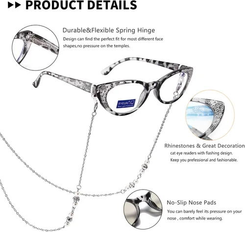 Miniatura 4 de EYEURL Gafas de lectura de ojo de gato para mujer, bloqueo de luz azul, paquete de 4 unidades, para lectura de computadora, bisagra de resorte 1.25