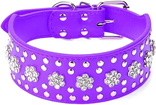 Miniatura 11 de Collares de perro con diamantes de imitación, diseño de flores, de piel sintética con tachuelas y diamantes de cristal brillantes, deslumbrante, Rojo