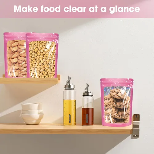 Miniatura 6 de 100 bolsas de Mylar a prueba de olores, bolsa de embalaje resellable con ventana transparente para almacenamiento de alimentos, bolsas de pie