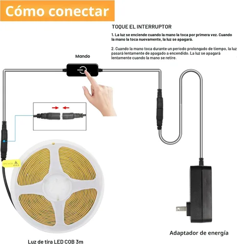Miniatura 3 de Pandery Tira de LED COB, Tira de Luces LED 1M/3.28ft, Tiras LED Regulables por Toque, CRI90+, Luz COB LED Blanca Cálida 2700K, 960LEDs, Tira
