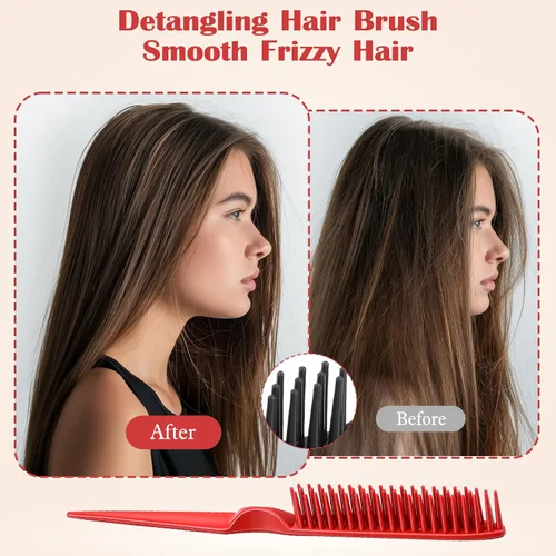 Miniatura 2 de Peine de 3 filas, 4 peines definidores de rizos, peine de triple fila, cepillo de burlas de cola de rata, peines de pelo para mujer, desenredar