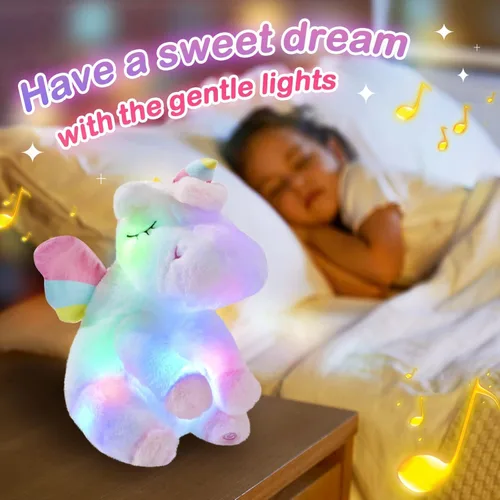 Miniatura 4 de Peluche de unicornio verde iluminado con luces LED coloridas de noche que brillan en el día del niño, cumpleaños, día de San Valentín, para niños