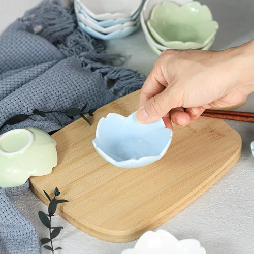 Miniatura 6 de WAIT FLY Hermosos platos de cerámica con forma de Sakura de 3 pulgadas, soportes para bolsas de té, platillo de ketchup / platos