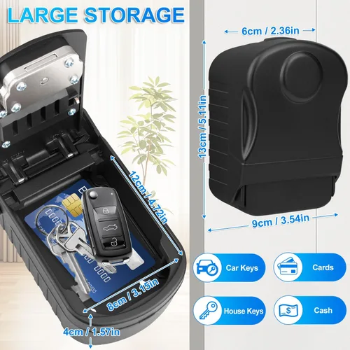 Miniatura 5 de Caja de seguridad para llaves con código, caja de bloqueo de llave de gran capacidad para montaje en pared exterior, resistente al agua, combinación