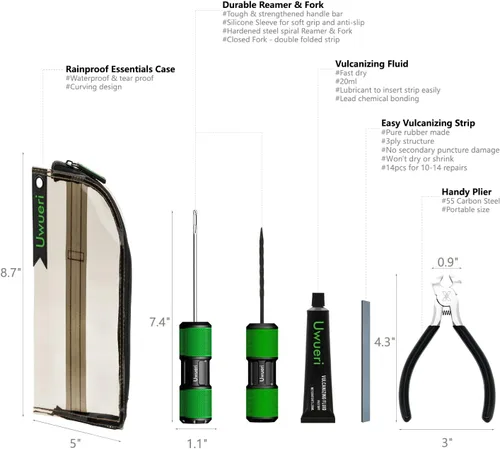 Miniatura 2 de Kit de reparación permanente de neumáticos Uwueri para arreglar autos planos, motocicleta, todoterreno, tractor, remolque, SUV, camioneta, ATV/UTV
