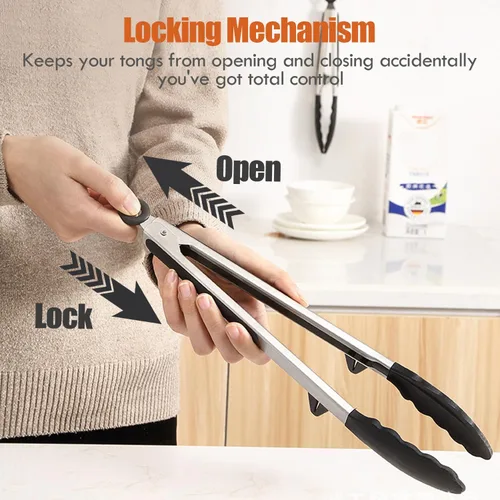 Miniatura 10 de Pinzas de cocina, pinzas de 9 pulgadas para cocinar con puntas de silicona, pinzas de silicona pequeñas de grado alimenticio, mini pinzas