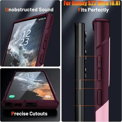 Miniatura 6 de Funda resistente para Samsung Galaxy S22 Ultra de 6.8 pulgadas, 4 esquinas con bolsas de aire [protección contra caídas de 12 pies], agarre Rosa/Rosa