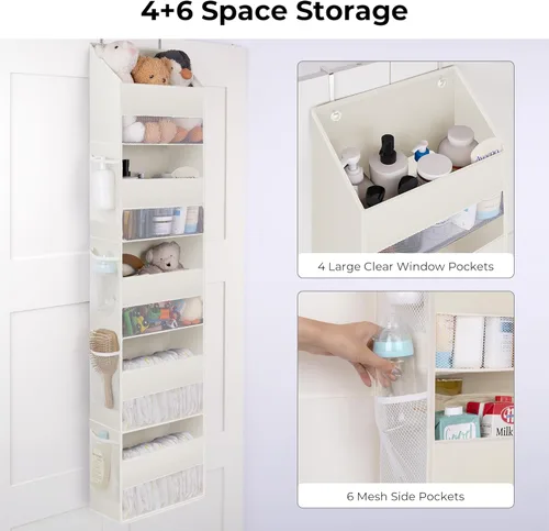 Miniatura 4 de GRANNY SAYS Organizador sobre la puerta, 5 estantes detrás de la puerta con 8 bolsillos y ventana transparente, anti inclinación, almacenamiento