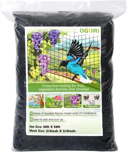 Miniatura 8 de OGORI Red para pájaros de 25 x 50 pies, malla de nailon resistente de 3/4 pulgadas para jardín, protege árboles frutales, plantas y verduras