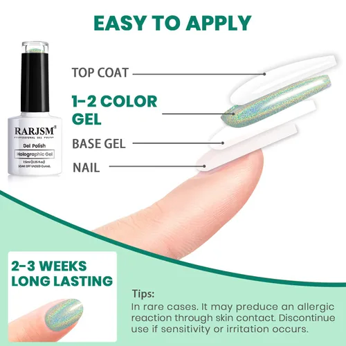 Miniatura 5 de RARJSM Juego de esmaltes de gel holográfico, color verde turquesa, kit de esmalte de uñas de gel con purpurina, colección de verano, 6