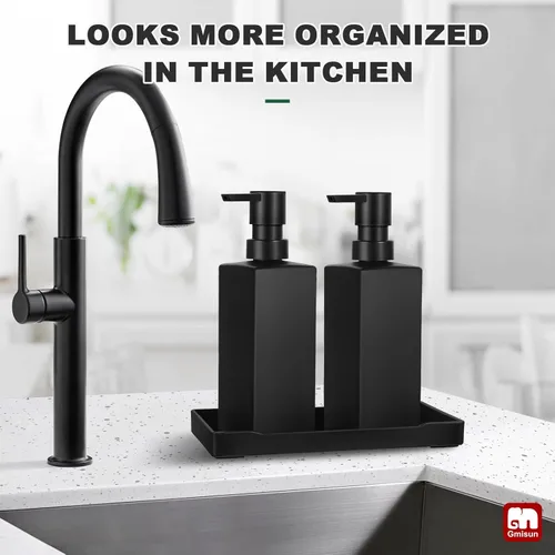 Miniatura 7 de GMISUN Juego de dispensador de jabón de cocina, dispensadores de jabón para manos y platos, dispensador de jabón negro de 12 fl oz/11.8 fl oz