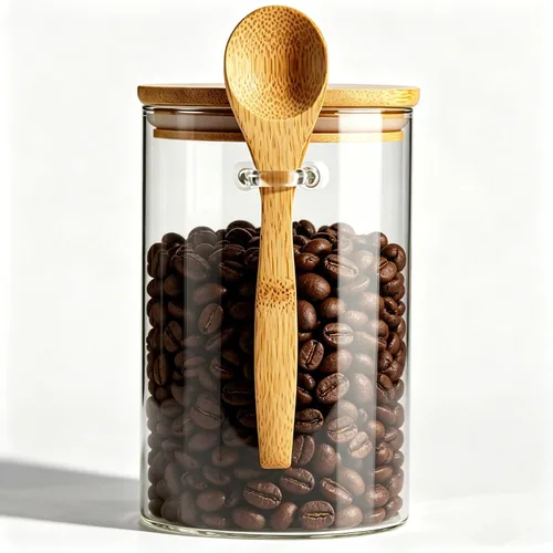 Tarro de vidrio hermético con tapa y cuchara de bambú, recipientes de vidrio de 15 onzas con tapa para té de granos de especias, recipiente de