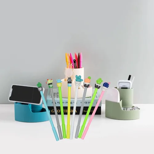Miniatura 4 de YYaaloa 32 bolígrafos de tinta de gel novedosos con diseño de cactus de 0.020 in, tinta negra, estilos surtidos, divertidos bolígrafos kawaii a