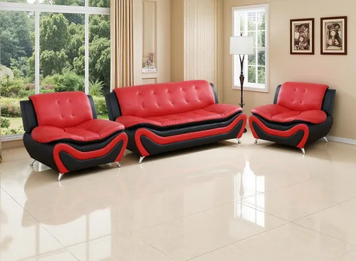 Miniatura 32 de Juego de sofá de cuero (3 piezas, cuero negro B), muebles de sala de estar para apartamento, material de estilo minimalista, fácil montaje B-cuero