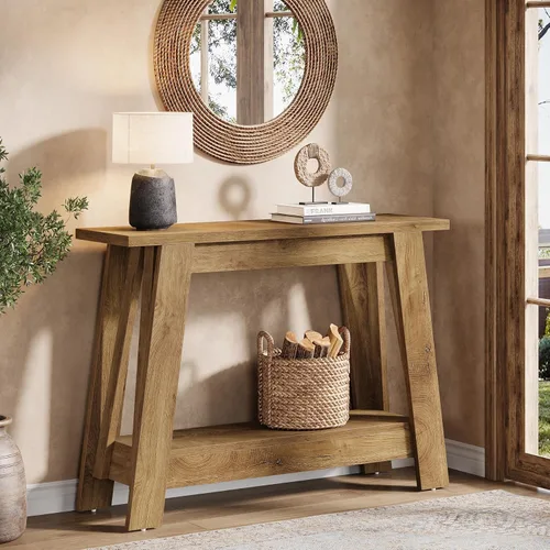 Tribesigns Mesa consola de granja de 41.3 pulgadas, mesa de entrada de madera de 2 niveles con almacenamiento, rústica estrecha detrás del sofá para