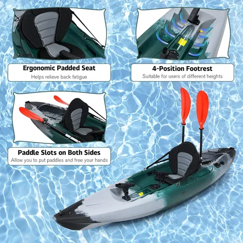 Miniatura 5 de Goplus Kayaks de pesca para adultos, 9.7 pies, kayak de turismo recreativo para una persona con paleta de aluminio, 4 soportes para caña de pescar