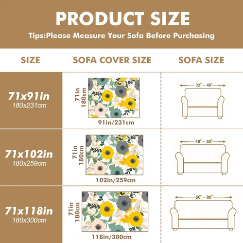 Miniatura 7 de Funda de sofá con estampado floral, fundas de sofá para sillón, funda resistente a las manchas, protector universal de muebles