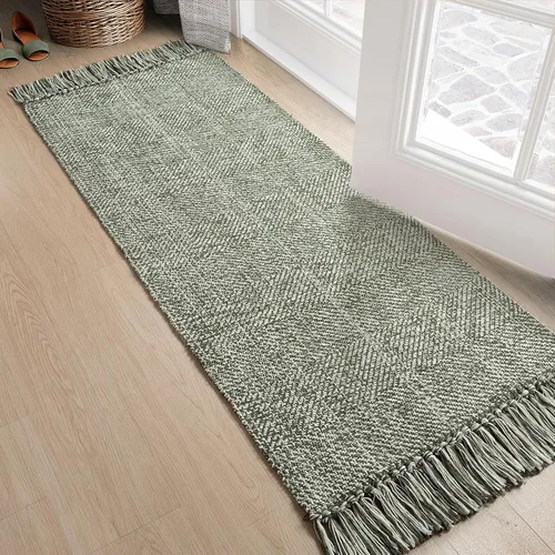 Miniatura 34 de Collive - Tapete de pasillo de cocina, 2 x 4.3 pies, tejido a mano, reversible, lavable, de algodón, color blanco/beige, para baño, pasillo