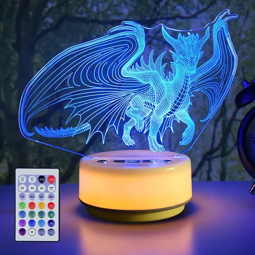 Luz nocturna de dragón para niños, regalo de dragón para niños y adultos, lámpara de noche decorativa para dormitorio/oficina, 5 botones y control