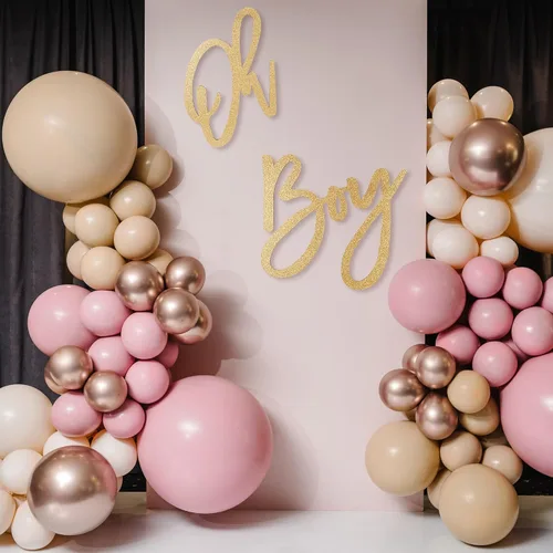 Miniatura 4 de OH BOY Letrero de madera dorado para baby shower y decoración de revelación de género, telón de fondo ligero para decoración de pared para fotos