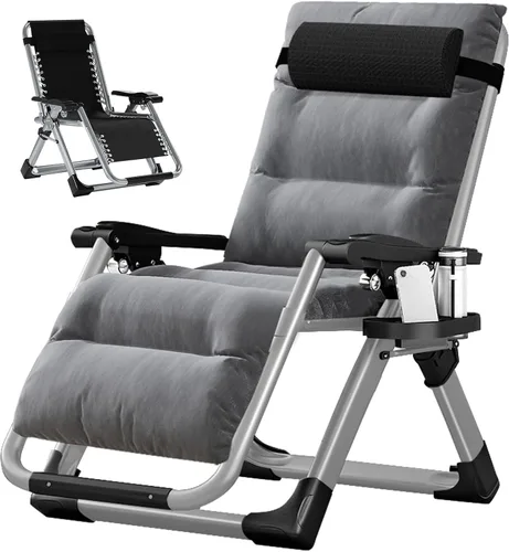 DoCred Silla de gravedad cero, sillón reclinable de césped, tumbona reclinable para patio, tumbona plegable portátil con cojín suave desmontable,