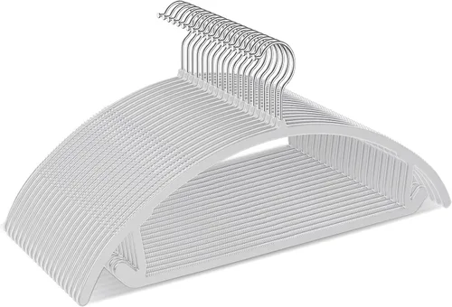 TIMMY Perchas de plástico, paquete de 50 perchas antideslizantes para ahorrar espacio, diseño curvado para proteger la forma de la ropa (gris)