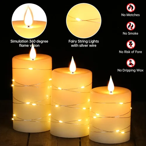 Miniatura 7 de Da by Velas sin llama con tira de luces, velas que funcionan con pilas, velas LED parpadeantes con control remoto y temporizador, cera real, paquete