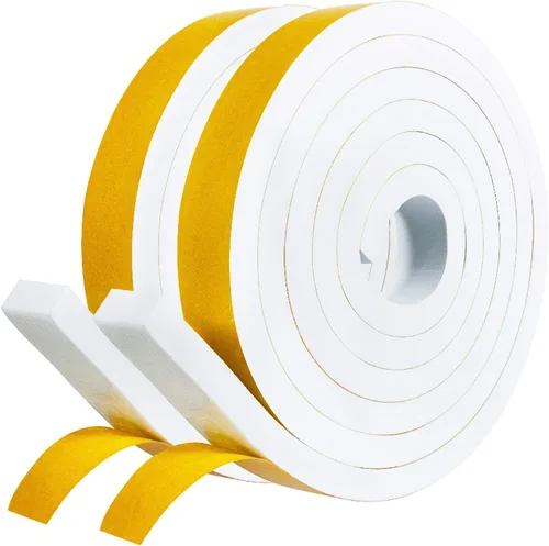 Miniatura 10 de fowong Burlete para puerta, color blanco, 1/2 pulgadas x 1/4 pulgadas, tira adhesiva de sellado de puerta para marco de ventana, rollo de cinta